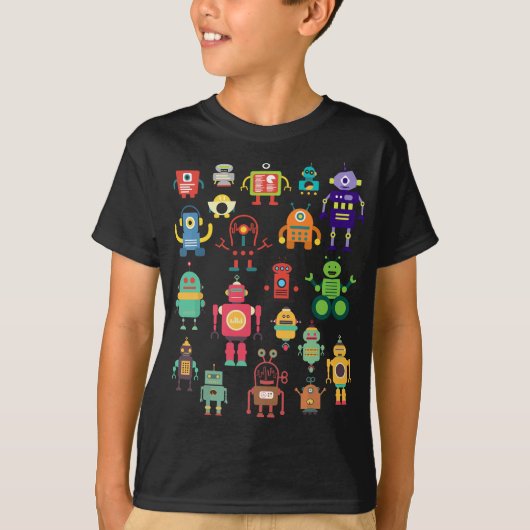 Leuk Retro Kleurrijk Robot Collectie T-shirt (Voorkant)