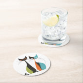 Leuk  Retro MCM Cats Turquoise Sinaasappel Zwart Ronde Kartonnen Onderzetter (Insitu)