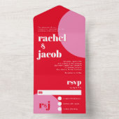 Leuk Retro Rood & Roze Valentijnsdag Bruiloft All In One Uitnodiging (Binnen)