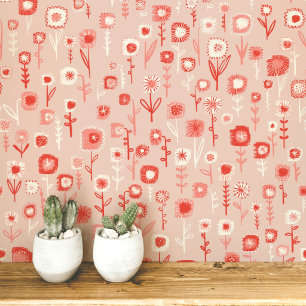 Leuk Retro Roze Bloemmotief Behang