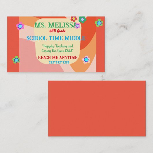 Leuk Retro School Teacher Style Design Visitekaartje (Voorkant / Achterkant)