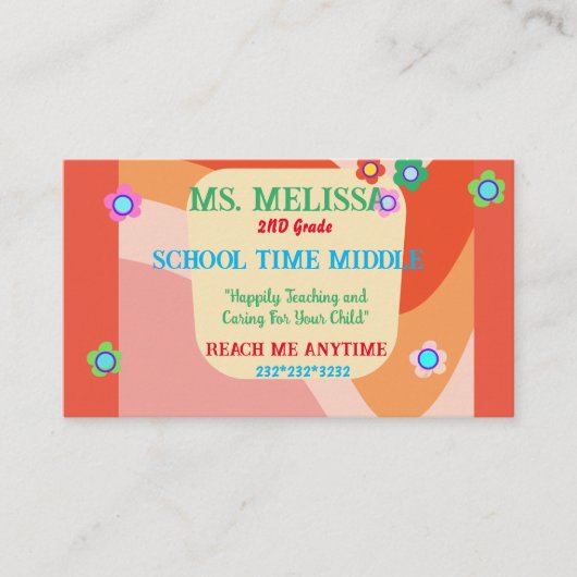 Leuk Retro School Teacher Style Design Visitekaartje (Voorkant)