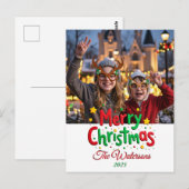 Leuk Retro Script Prettig Kerstmis Letterpress Fot Briefkaart (Voorkant / Achterkant)