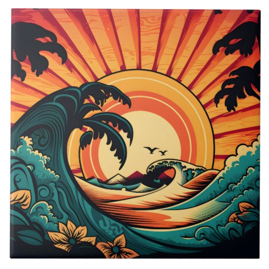 Leuk retro strandhuis tegeltje (Voorkant)