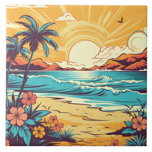 Leuk retro strandhuis  tegeltje (Voorkant)