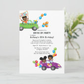 Leuk rijden door verjaardagsjongensfeest kaart (Staand voorkant)