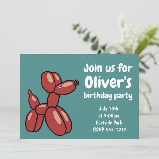 Leuk, rode ballon dier hond ontwerp kaart (Staand voorkant)