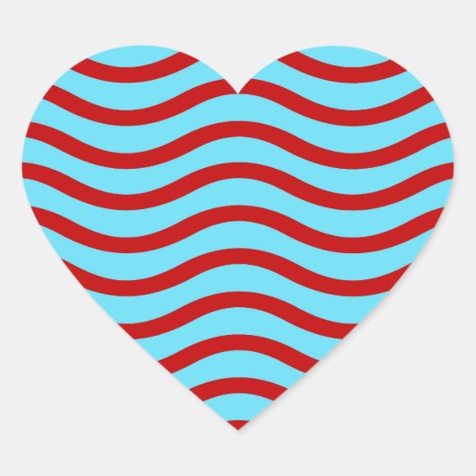 Leuk Rood Blauwgroen Turquoise Wavy Lines Stripes  Hart Sticker (Voorkant)