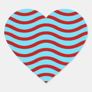 Leuk Rood Blauwgroen Turquoise Wavy Lines Stripes  Hart Sticker