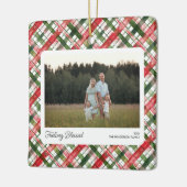 Leuk Rood Groen Plakken Check Kerstfoto Custom Keramisch Ornament (Links)