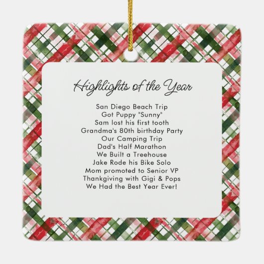 Leuk Rood Groen Plakken Check Kerstfoto Custom Keramisch Ornament (Achterkant)