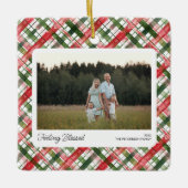 Leuk Rood Groen Plakken Check Kerstfoto Custom Keramisch Ornament (Voorkant)