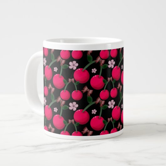 Leuk rood Kersen bloempatroon Grote Koffiekop (Links)