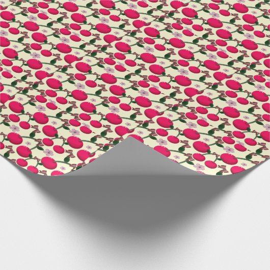 Leuk rood kersenpatroon cadeaupapier (Hoek)