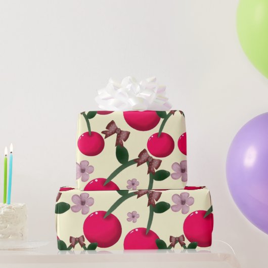 Leuk rood kersenpatroon cadeaupapier (Feestgeschenken)