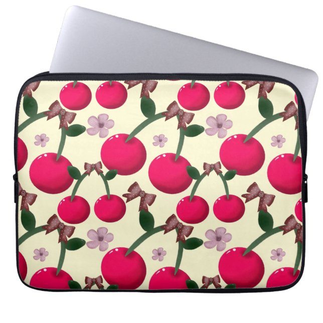 Leuk rood kersenpatroon laptop sleeve (Voorkant)