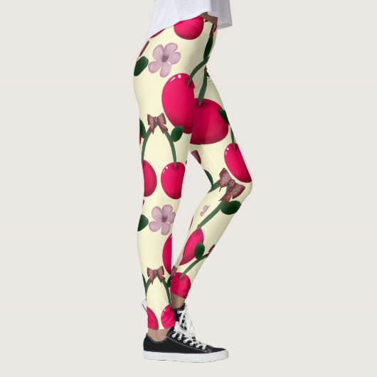 Leuk rood kersenpatroon leggings (Rechts)