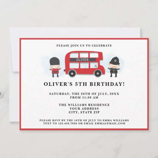 Leuk rood Londen Bus Kids Verjaardagsfeestje Kaart (Voorkant)