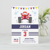 Leuk rood monster vrachtwagen kinderen verjaardags kaart (Staand voorkant)