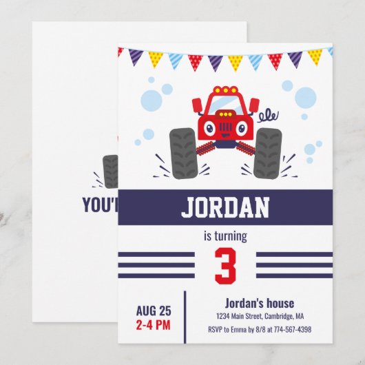 Leuk rood monster vrachtwagen kinderen verjaardags kaart (Voorkant / Achterkant)