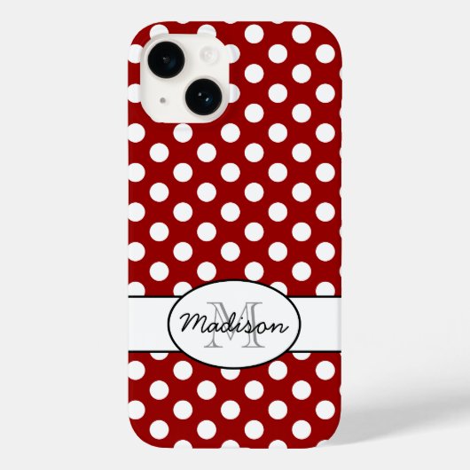 Leuk Rood Wit polka stippen retro patroon Monogram Case-Mate iPhone Case (Achterkant)