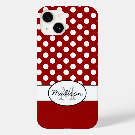 Leuk Rood Wit polka stippen retro patroon Monogram Case-Mate iPhone Case (Achterkant)