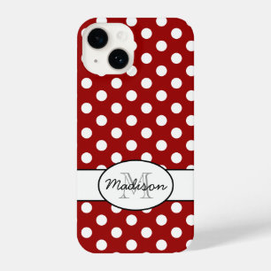 Leuk Rood Wit polka stippen retro patroon Monogram iPhone 14 Hoesje