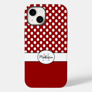 Leuk Rood Wit polka stippen retro patroon Monogram iPhone 14 Hoesje