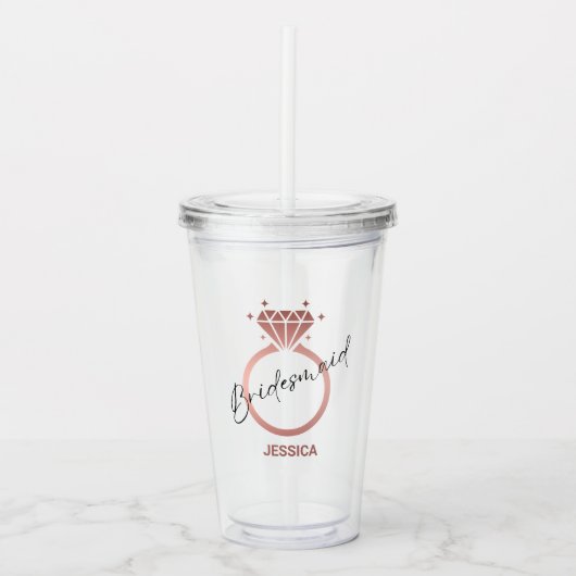 Leuk Roos gouden ring bruidsmeisje gepersonaliseer Acryl Drinkbeker (Voorkant)