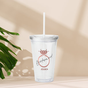 Leuk Roos gouden ring bruidsmeisje gepersonaliseer Acryl Drinkbeker