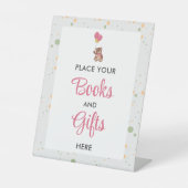 Leuk Roze Beer Cub Meisje Baby shower Gift Tafel Reclamebord Met Voetstuk (Voorkant)