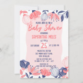 Leuk Roze Blauw Bloemen Botanisch Baby shower Kaart (Voorkant)