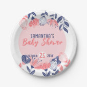 Leuk Roze Blauw Bloemen Botanisch Baby shower Papieren Bordje (Voorkant)