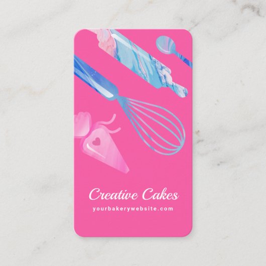 Leuk Roze Blauw Marmer Bakkerij Gereedschap & Gere Visitekaartje (Voorkant)