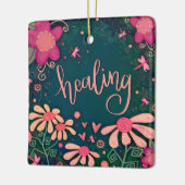 Leuk roze bloemengenezing  hart-inspiratie keramisch ornament (Links)