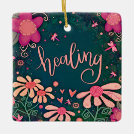 Leuk roze bloemengenezing hart-inspiratie keramisch ornament