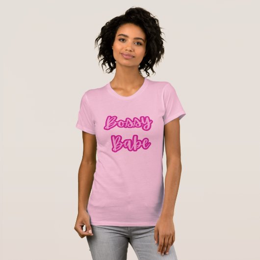  Leuk Roze Bossy Babe Tekst +Outline Vrouwen T-shirt (Voorkant volledig)
