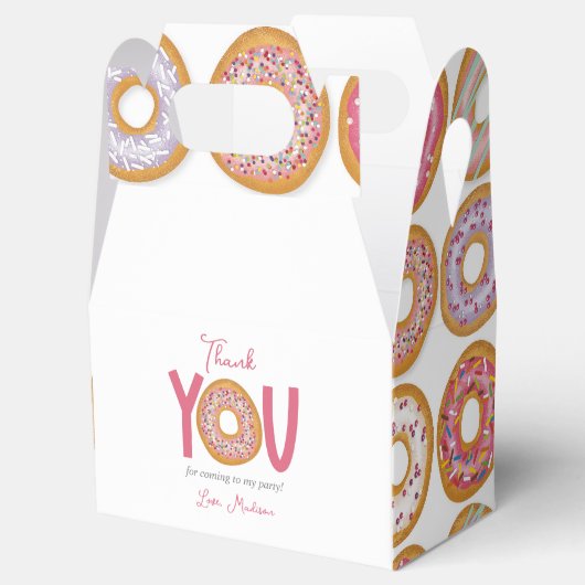Leuk roze donut verjaardagsfeestje bedankdoosjes (Geopend)