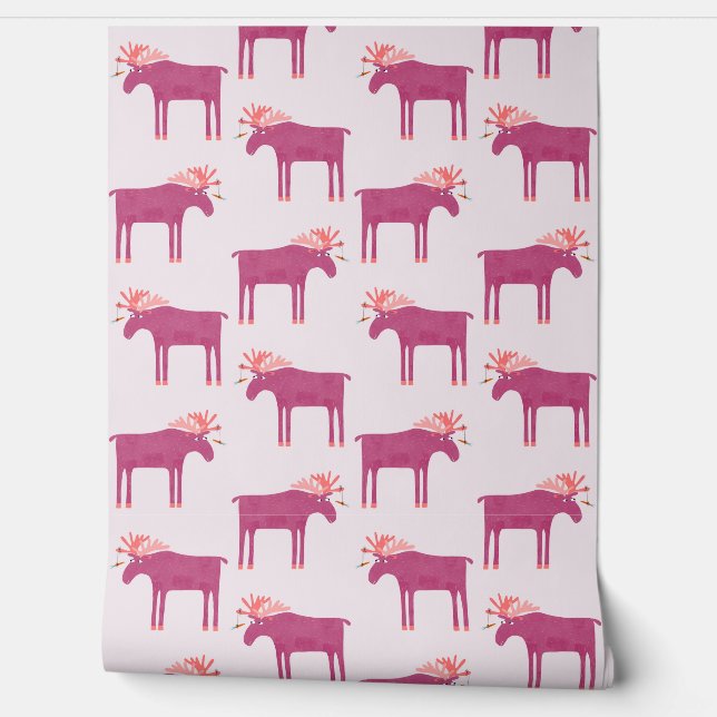 Leuk roze eland patroon behang (Afrollen)