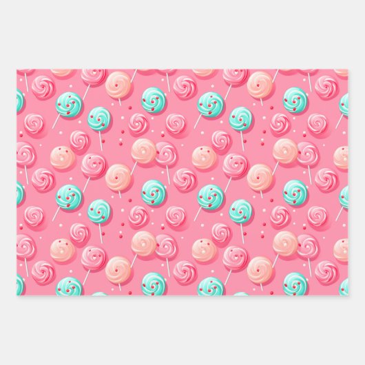 Leuk Roze en Blauw Lollipops Snoep Lane Inpakpapier Vel (Voorkant 2)