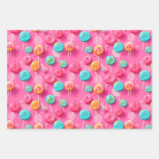 Leuk Roze en Blauw Lollipops Snoep Lane Inpakpapier Vel (Voorkant)