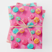 Leuk Roze en Blauw Lollipops Snoep Lane Inpakpapier Vel (In situ)