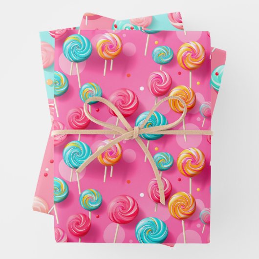 Leuk Roze en Blauw Lollipops Snoep Lane Inpakpapier Vel (In situ)