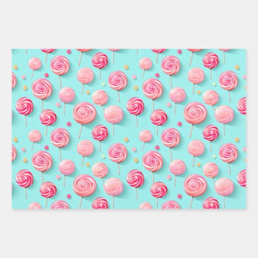 Leuk Roze en Blauw Lollipops Snoep Lane Inpakpapier Vel (Voorkant 3)