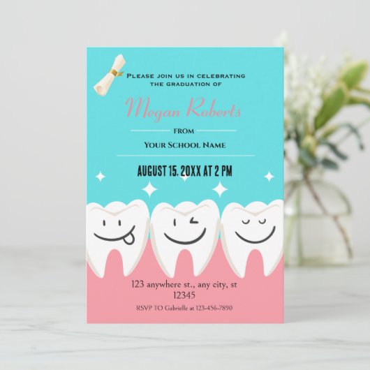Leuk roze en blauw Tandheelkundig Afstuderen Kaart (Staand voorkant)