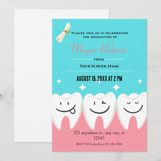 Leuk roze en blauw Tandheelkundig Afstuderen Kaart (Voorkant / Achterkant)
