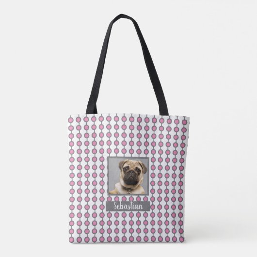 Leuk Roze en Grijs Geometrisch Dot Patroon Pet Fot Tote Bag (Achterkant)
