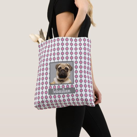 Leuk Roze en Grijs Geometrisch Dot Patroon Pet Fot Tote Bag (Dichtbij)
