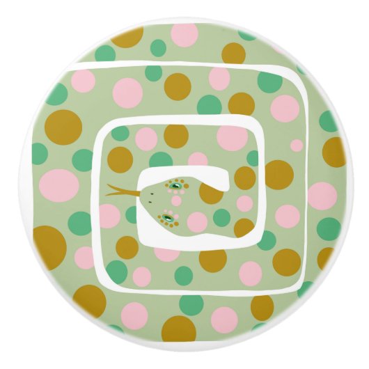Leuk Roze en Groen Abstract Polka Dotted Snake Keramische Knop (Voorkant)