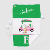 Leuk Roze en Groene Golfkar Monogram Naam Golfhanddoek (Insitu)